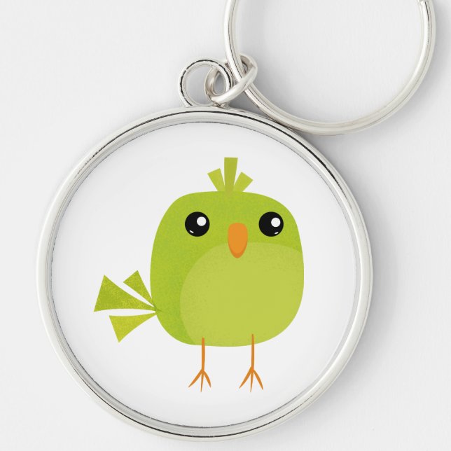 Cute Green Bird Cartoon Key Ring (Front)