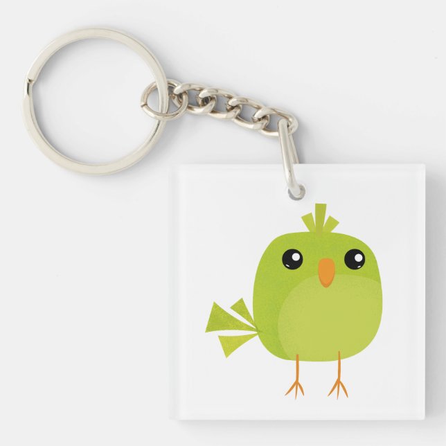 Cute Green Bird Cartoon Key Ring (Front)