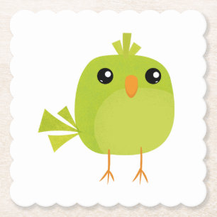 Cute Green Bird Cartoon Paper Coaster