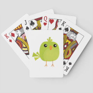 Cute Green Bird Cartoon Playing Cards
