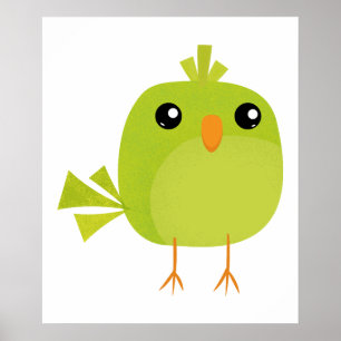 Cute Green Bird Cartoon Poster