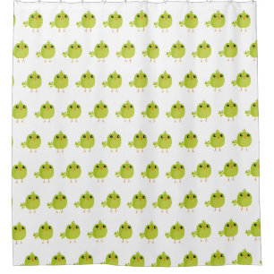 Cute Green Bird Cartoon Shower Curtain