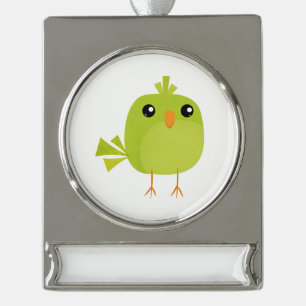 Cute Green Bird Cartoon Silver Plated Banner Ornament