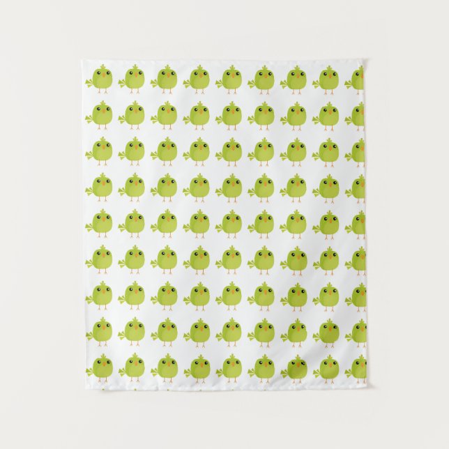 Cute Green Bird Cartoon Tapestry (Front)