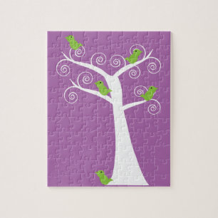 Cute Green Birds Whimsical Nature Design Jigsaw Puzzle