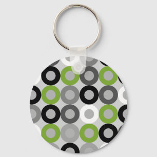 Cute green black and white dots vector pattern key ring