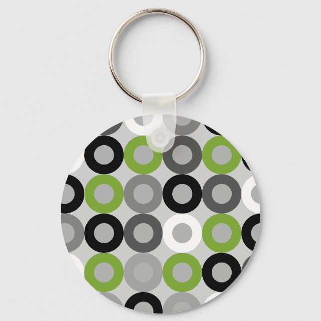 Cute green black and white dots vector pattern key ring (Front)