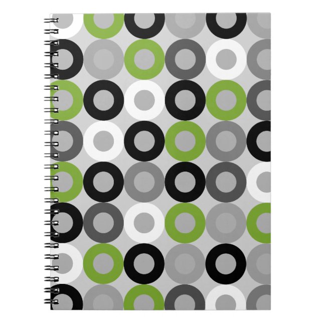 Cute green black and white dots vector pattern spiral notebook (Front)