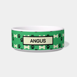 Cute Green Black Paws Bones WIth Dog Name Custom Bowl