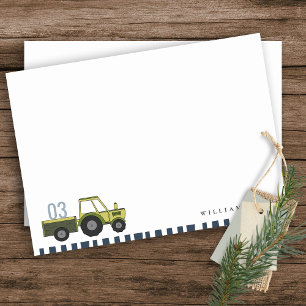 Cute Green Blue Farm Tractor Kids Any Age Birthday Card