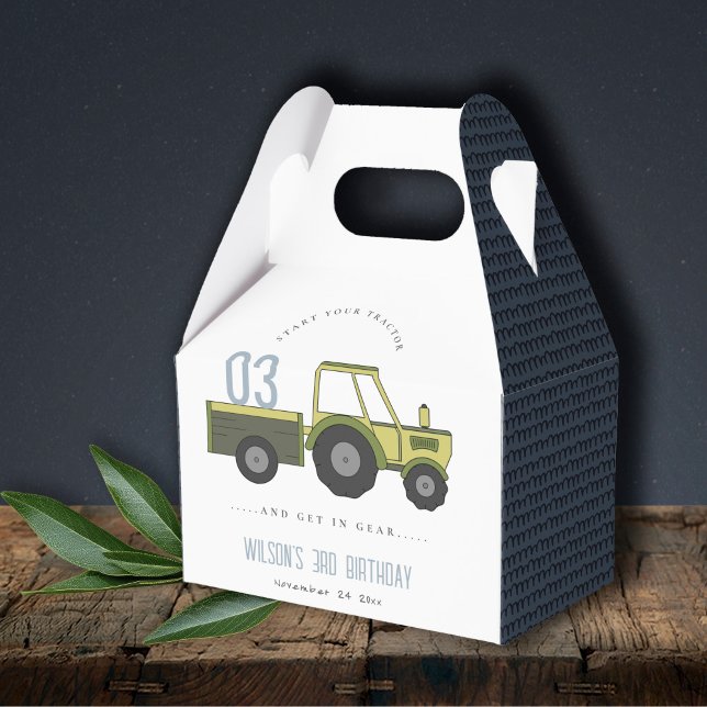 Cute Green Blue Farm Tractor Kids Any Age Birthday Favour Box (Creator Uploaded)
