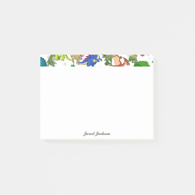 Cute Green Blue Funny Animal Dinosaur Post-it Notes (Front)