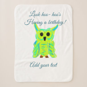 Cute green blue pastel owl pun add text birthday t sherpa blanket