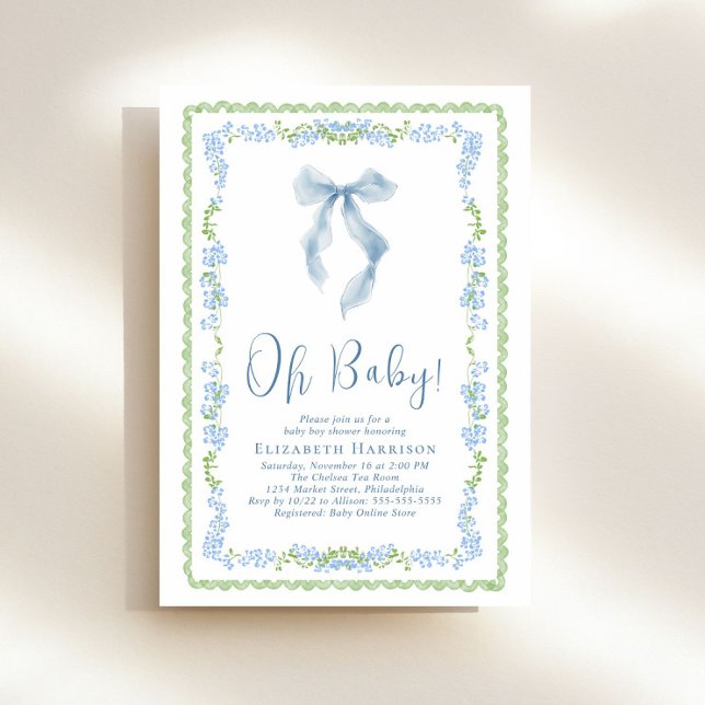 Cute Green Blue Watercolor Frames Baby Boy Shower Invitation (Creator Uploaded)