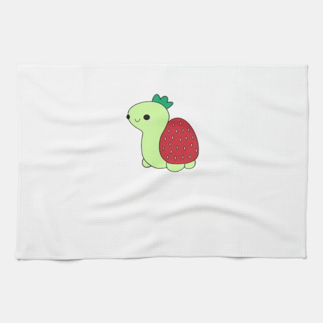 Cute green blushing strawberry turtle Classic T-Sh Tea Towel (Horizontal)
