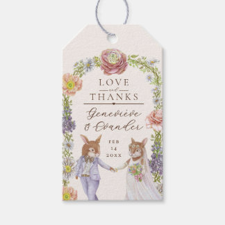 Cute Green Boho Bunny Rabbit Love Floral Wedding  Gift Tags