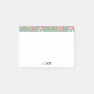 Cute Green Boho Rainbow Heart Name Personalized Post-it Notes