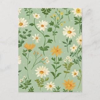 Cute Green Botanical Flowers Floral Card. Postcard