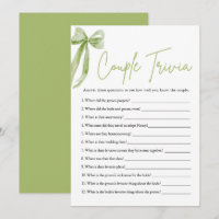 Cute Green Bow Couple Trivia Bridal Shower Game