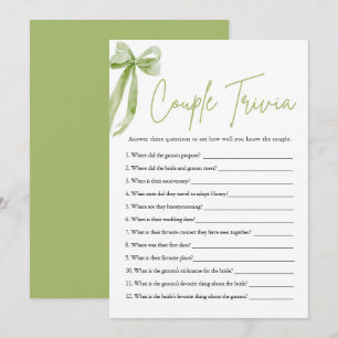 Cute Green Bow Couple Trivia Bridal Shower Game Invitation