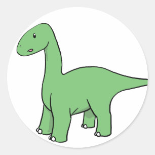 Cute Green Brontosaurus Classic Round Sticker