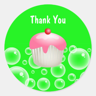 Cute Green Bubbles Party Cupcake Thank You Seal