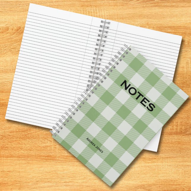 Cute Green Buffalo Check Monogram Name Notebook (Creator Uploaded)
