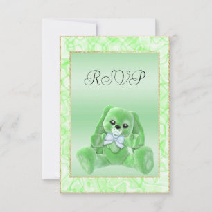 Cute Green Bunny Baby Shower RSVP Card