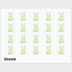 Cute Green Bunny Party Theme Pastel Floral Square Sticker