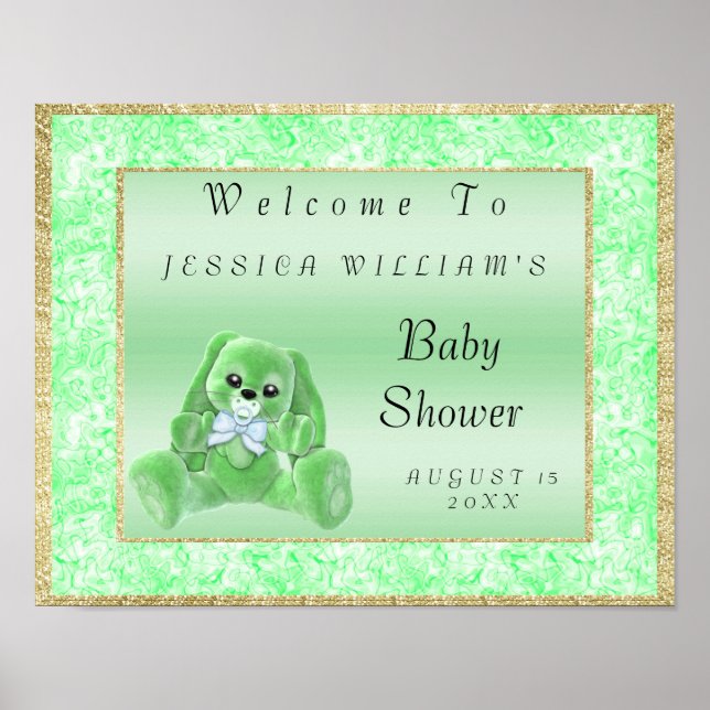 Cute Green Bunny "Welcome" Poster (Front)