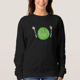 Cute Green Cabbage Vegetable Holding Fork And Spoo Sweatshirt