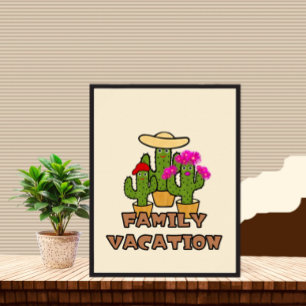 Cute green cactuses family poster