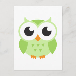 Cute green cartoon baby owl postcard