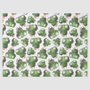 Cute Green Cartoon Frogs on White Decoupage Tissue Paper