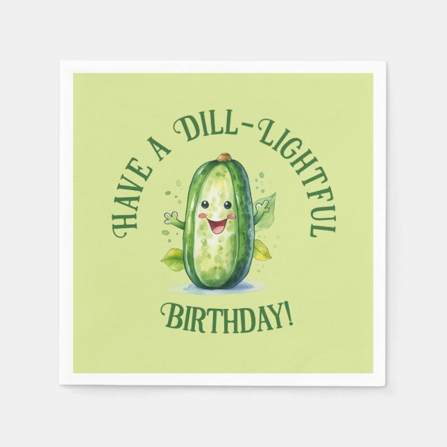 Cute Green Cartoon Pickle Birthday Napkin (Front)