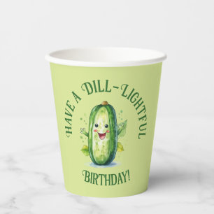 Cute Green Cartoon Pickle Birthday Paper Cups