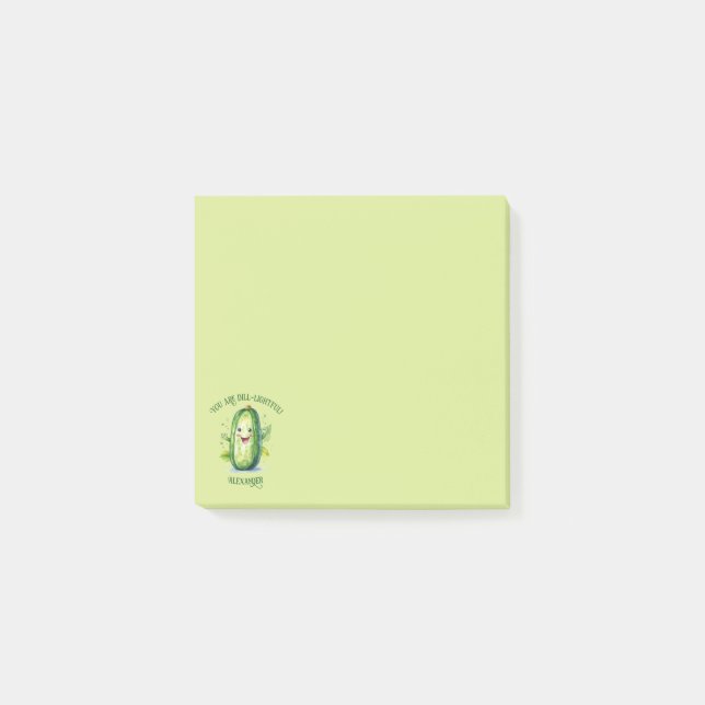 Cute Green Cartoon Pickle Post-it Notes (Front)