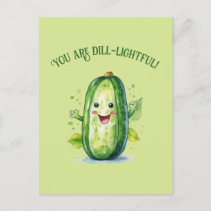 Cute Green Cartoon Pickle Postcard