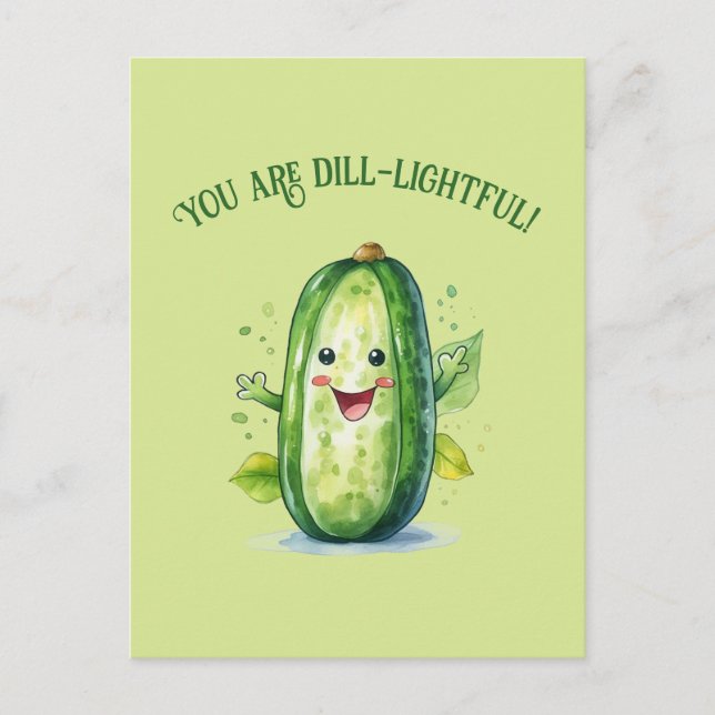 Cute Green Cartoon Pickle Postcard (Front)