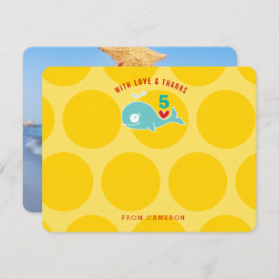 Cute Green Cartoon Whale Kid Birthday Party Photo Thank You Card