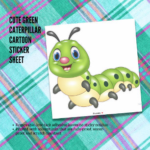Cute Green Caterpillar Cartoon Sticker Sheet