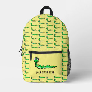 cute green caterpillar (name) printed backpack