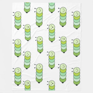 Cute Green Caterpillars and Various Expressions Fleece Blanket