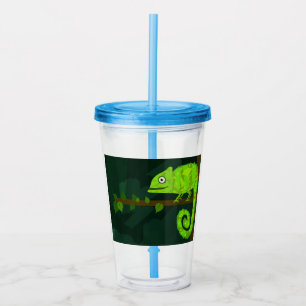 Cute Green Chameleon Illustration Tropical Reptile Acrylic Tumbler