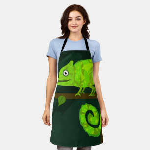 Cute Green Chameleon Illustration Tropical Reptile Apron