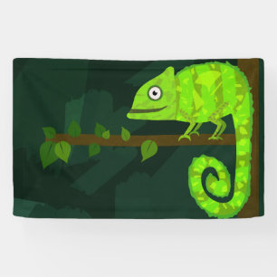 Cute Green Chameleon Illustration Tropical Reptile Banner