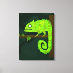 Cute Green Chameleon Illustration Tropical Reptile Canvas Print