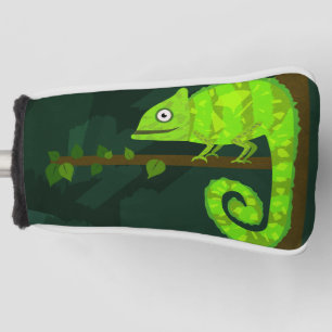 Cute Green Chameleon Illustration Tropical Reptile Golf Head Cover