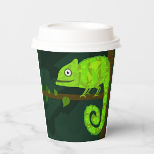 Cute Green Chameleon Illustration Tropical Reptile Paper Cups