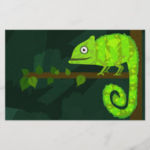 Cute Green Chameleon Illustration Tropical Reptile Stationery